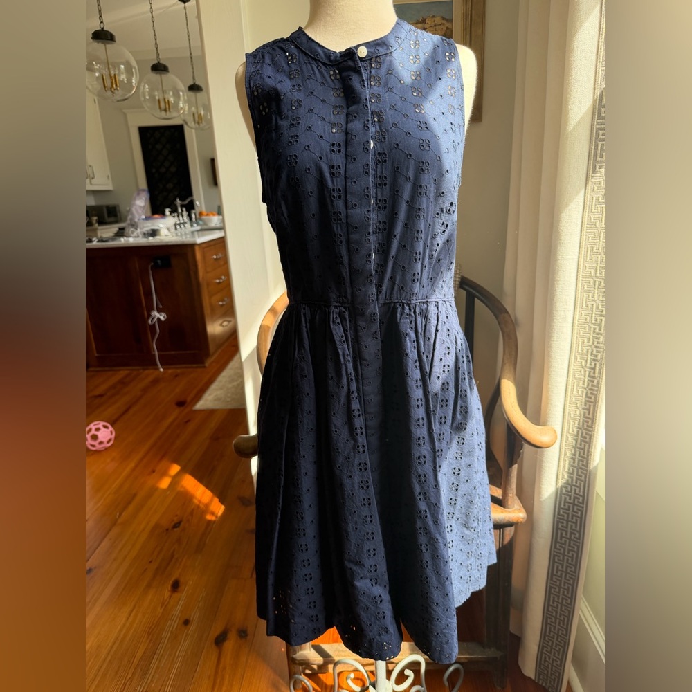 J. Crew Navy Sleeveless Eyelet Mini Dress